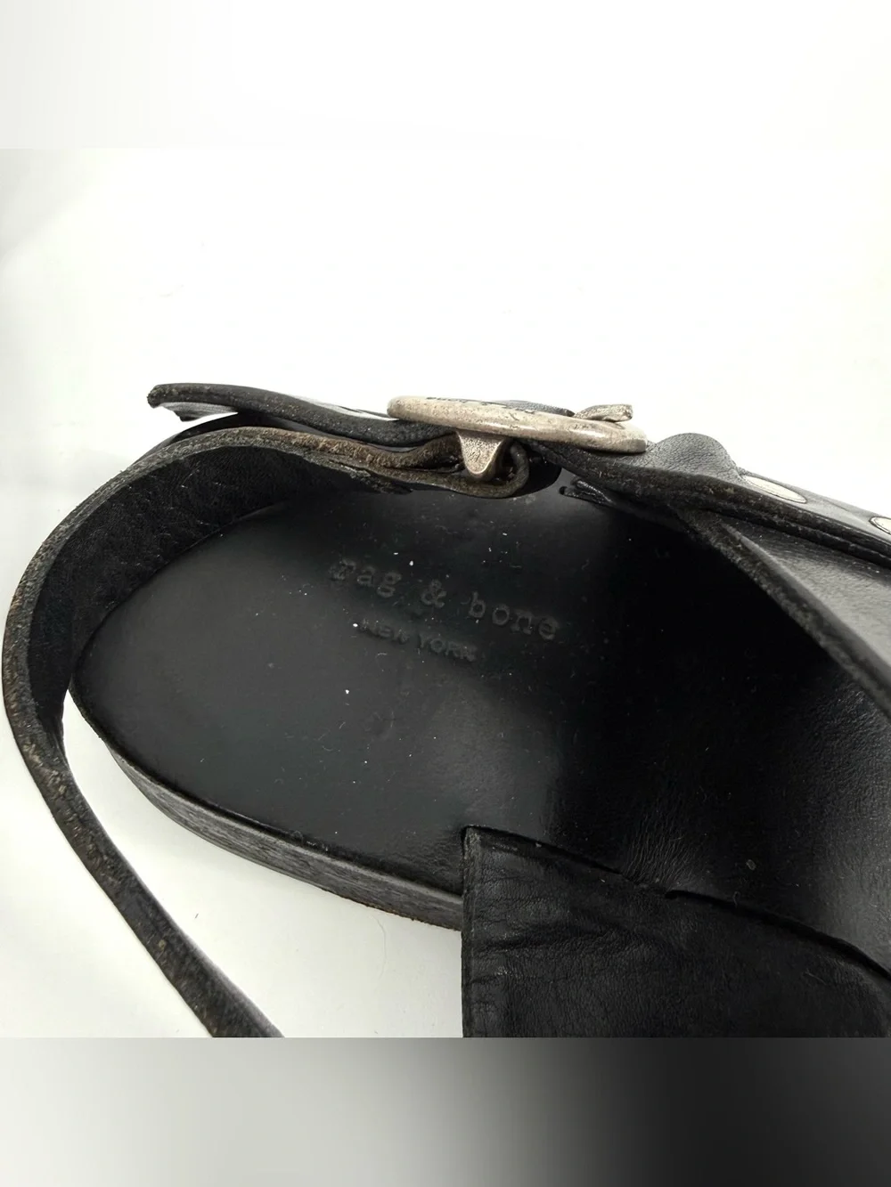rag & bone Sandals Black Leather T-Strap Adjustable Slingback Womens EU 38 US 8